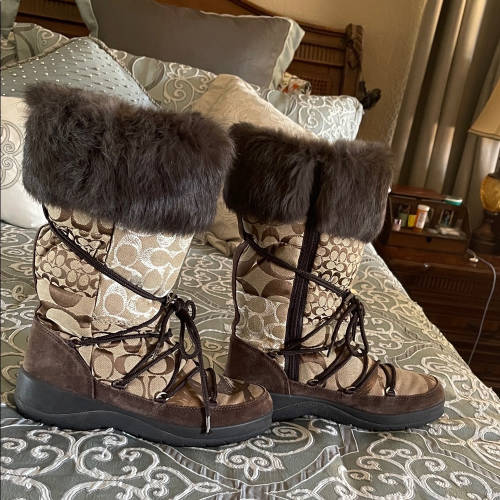 Unique Coach Tan and Brown Winter Boots